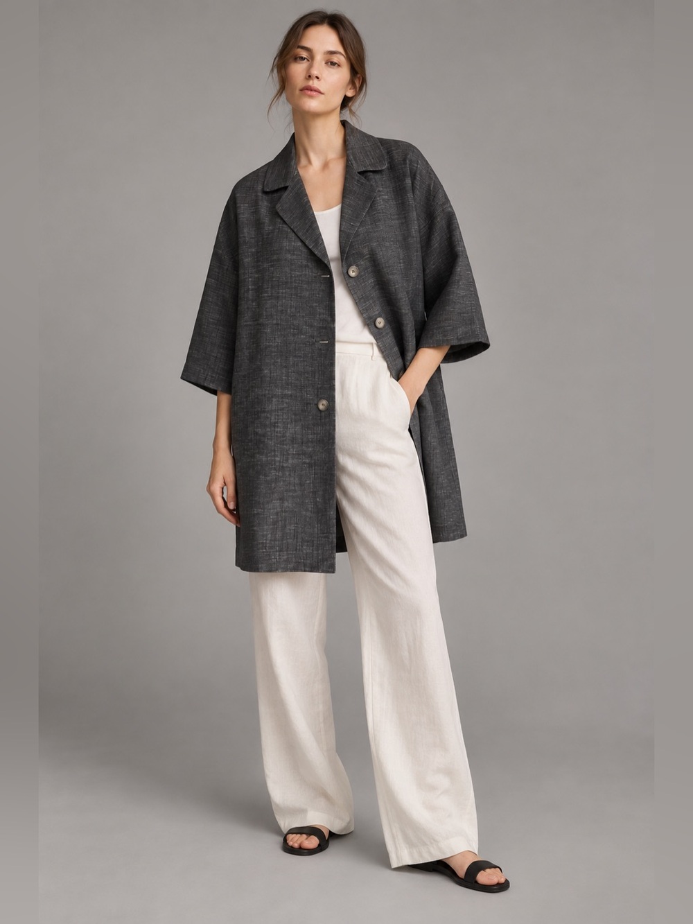 Shirtaporter Caban Colletto Women’s Linen Blend Blazer Jacket Gray IT 44 US 8